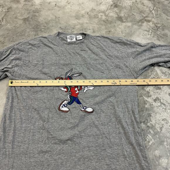 Vintage 90's Looney Tunes Bugs Bunny Football Gray 3/4 Sleeve Pullover Shirt LRG - Picture 4 of 8